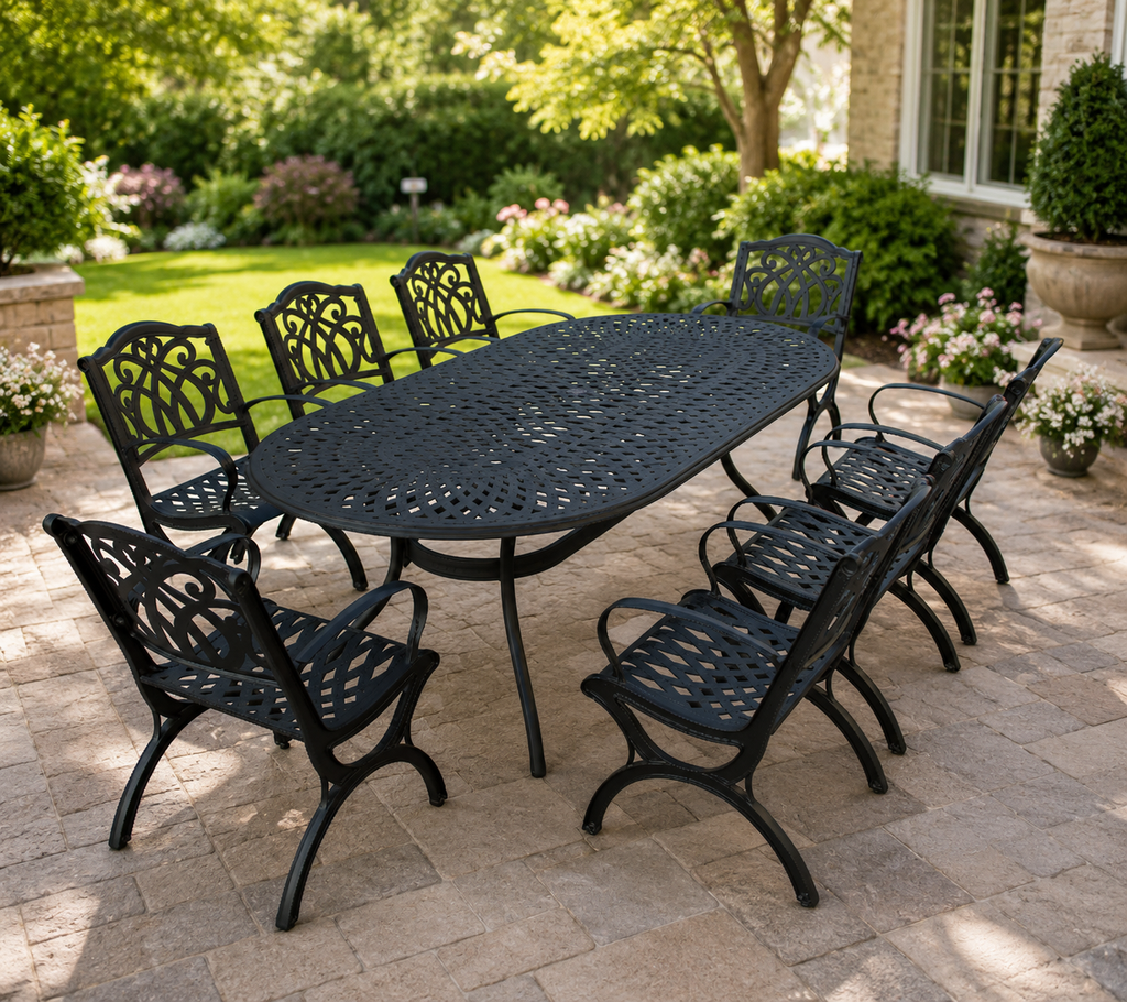 Sharicks Outdoor Large Oval Patio 9 pc Dining Set