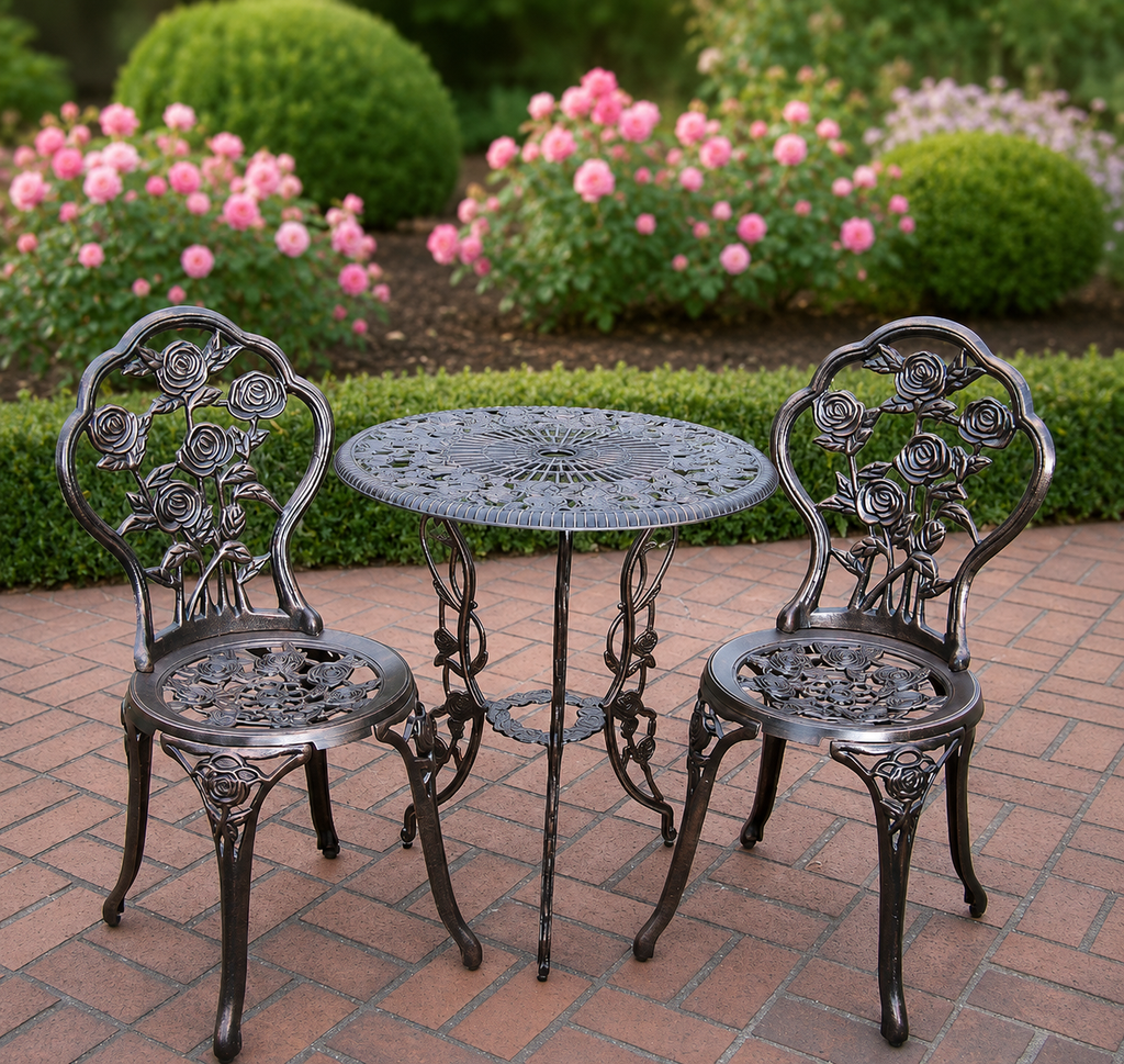 Sharicks Antique Bronze Patio Rose Bistro Set
