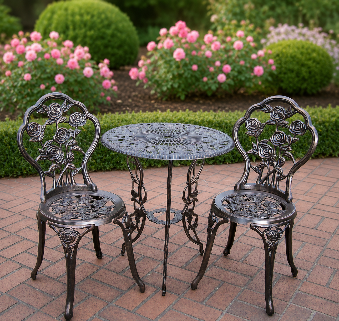 Sharicks Antique Bronze Patio Rose Bistro Set