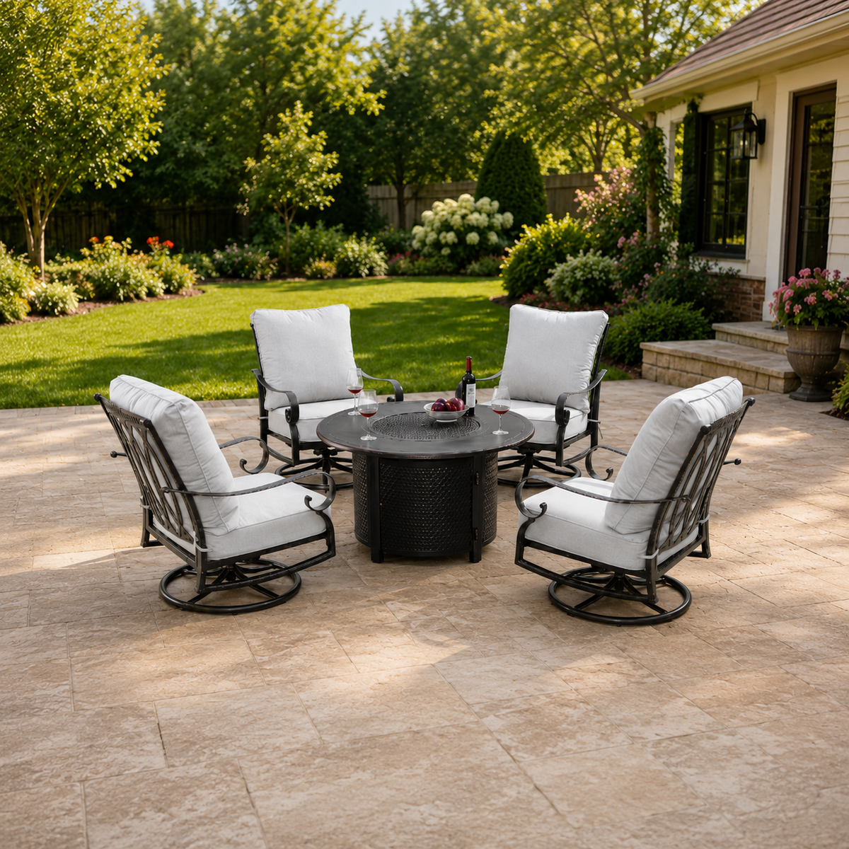 Sharicks Patio Fire Table Set with Swivel Rocking Chairs