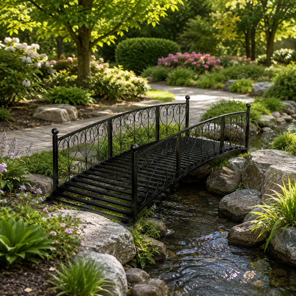 Outsunny 7' Metal Arch Garden Bridge with Safety Siderails