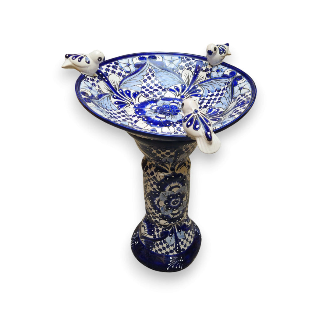 Handmade Blue & White Talavera Birdbath