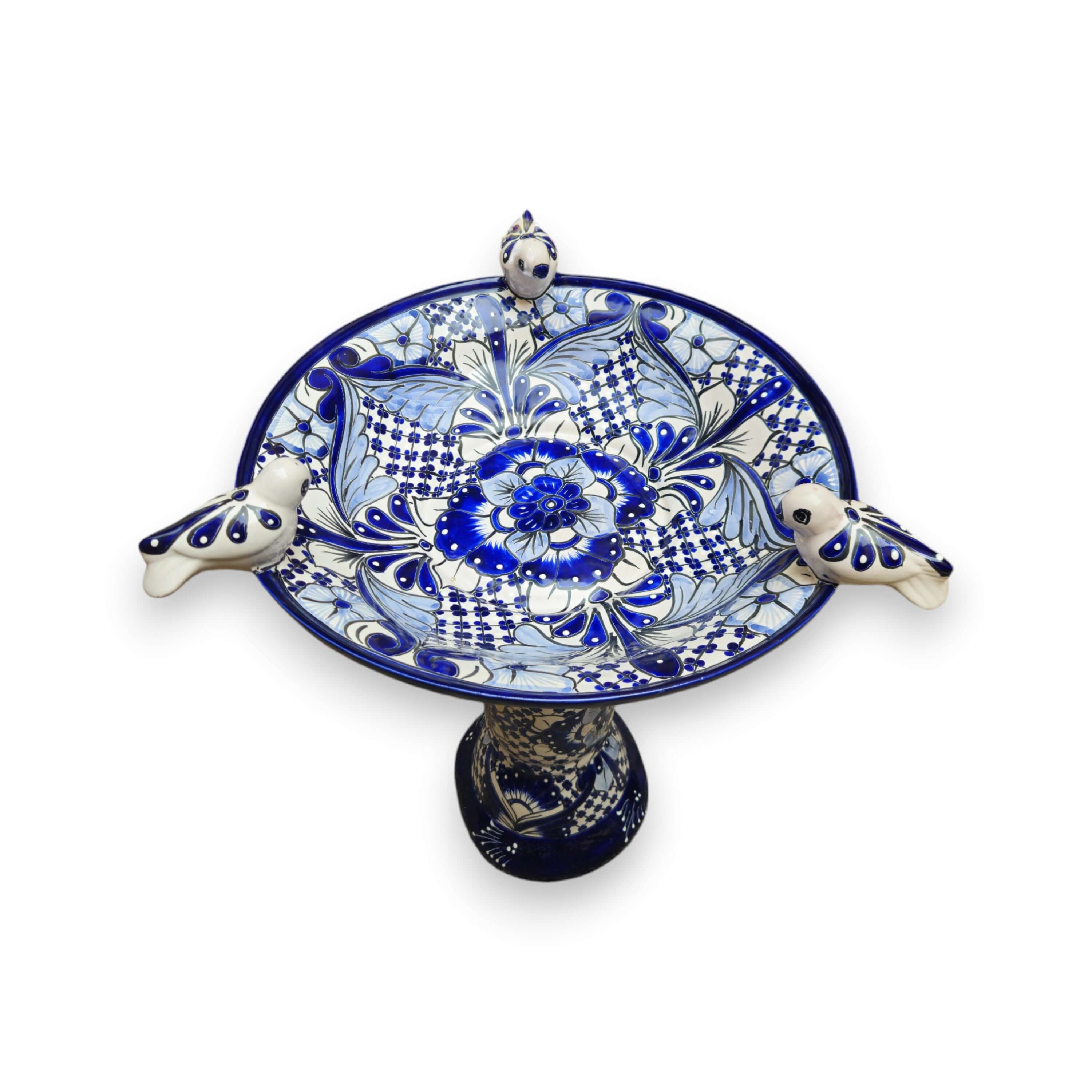 Handmade Blue & White Talavera Birdbath