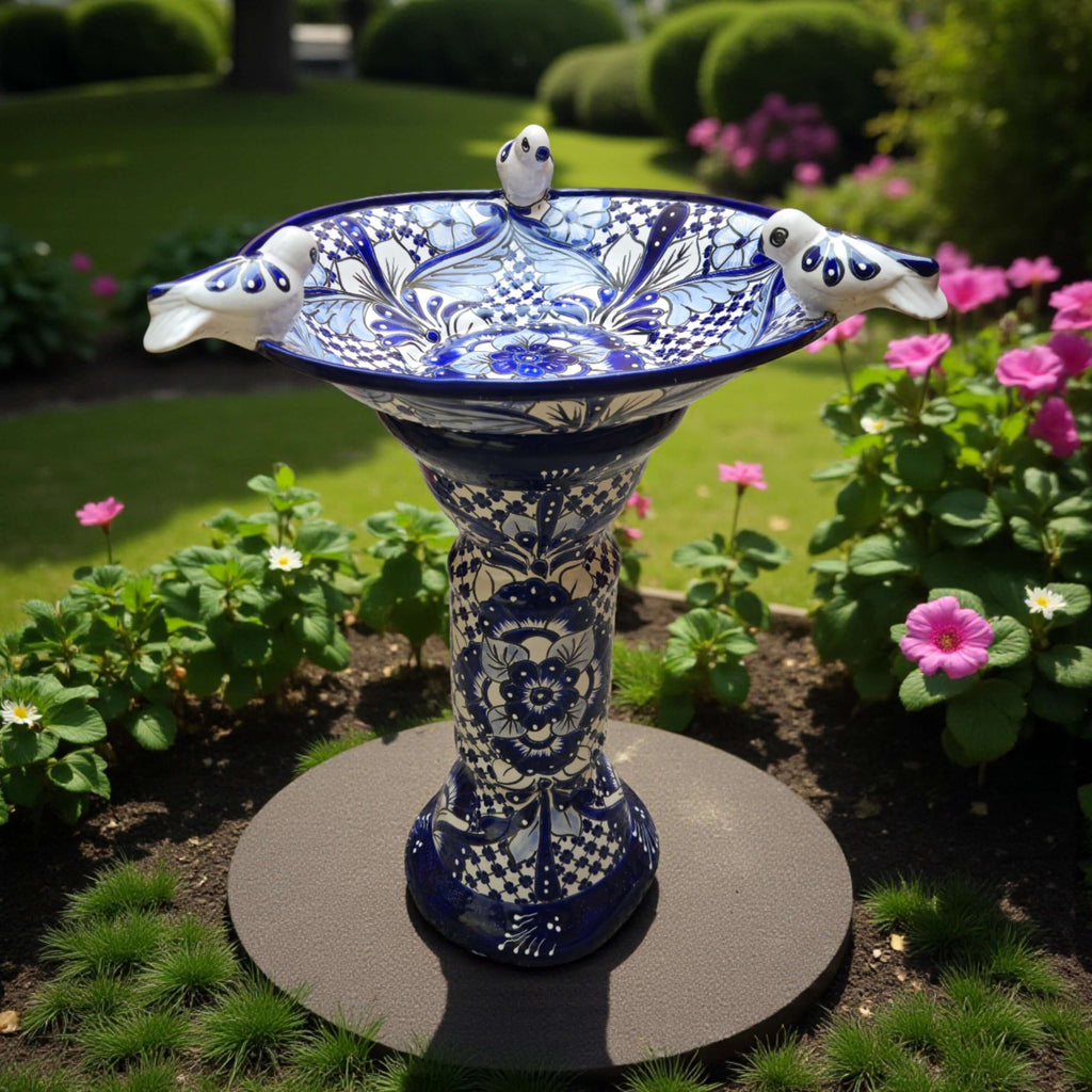 Handmade Blue & White Talavera Birdbath