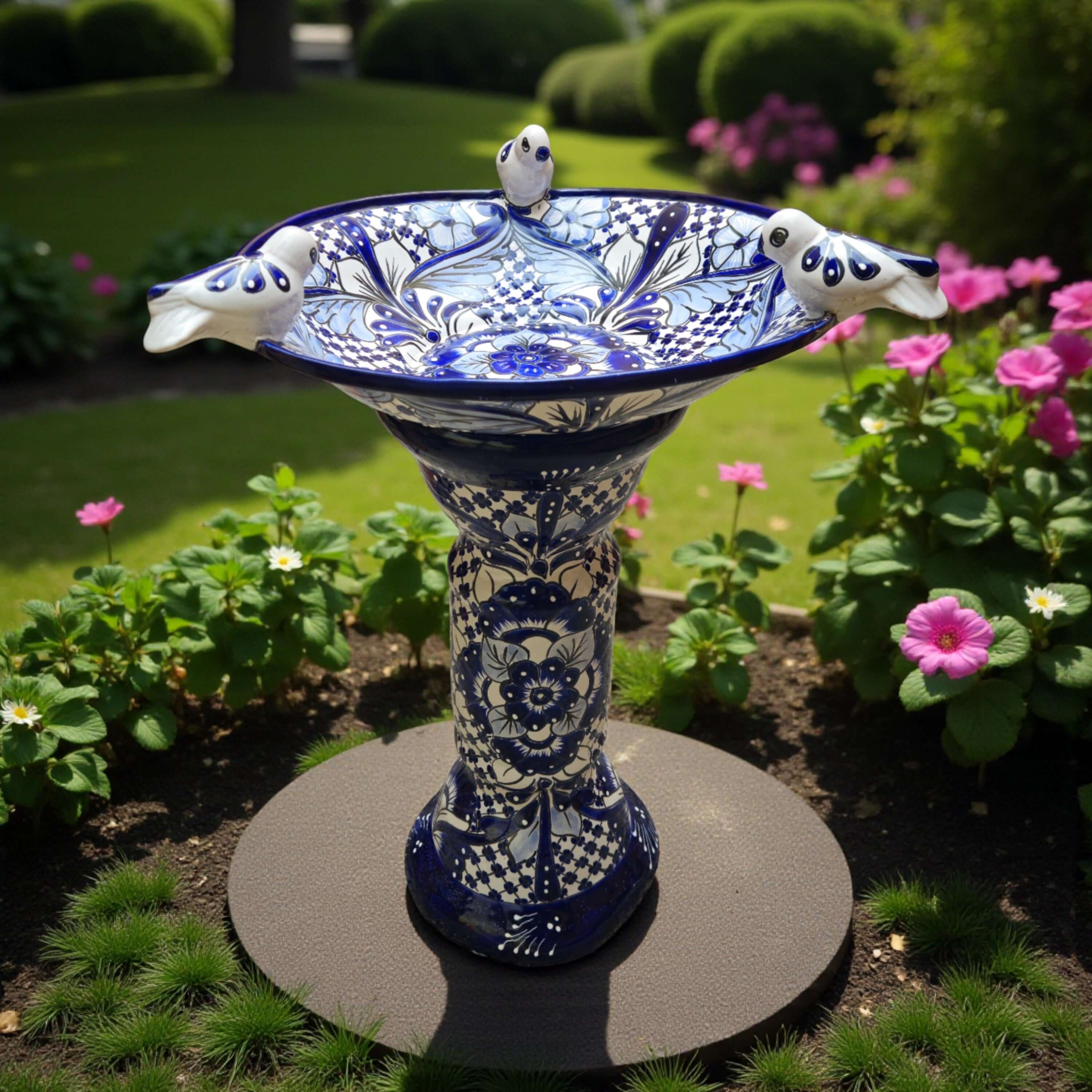 Handmade Blue & White Talavera Birdbath