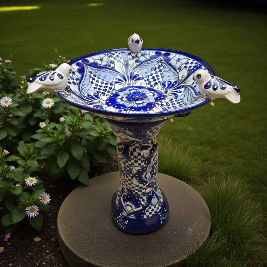 Handmade Blue & White Talavera Birdbath