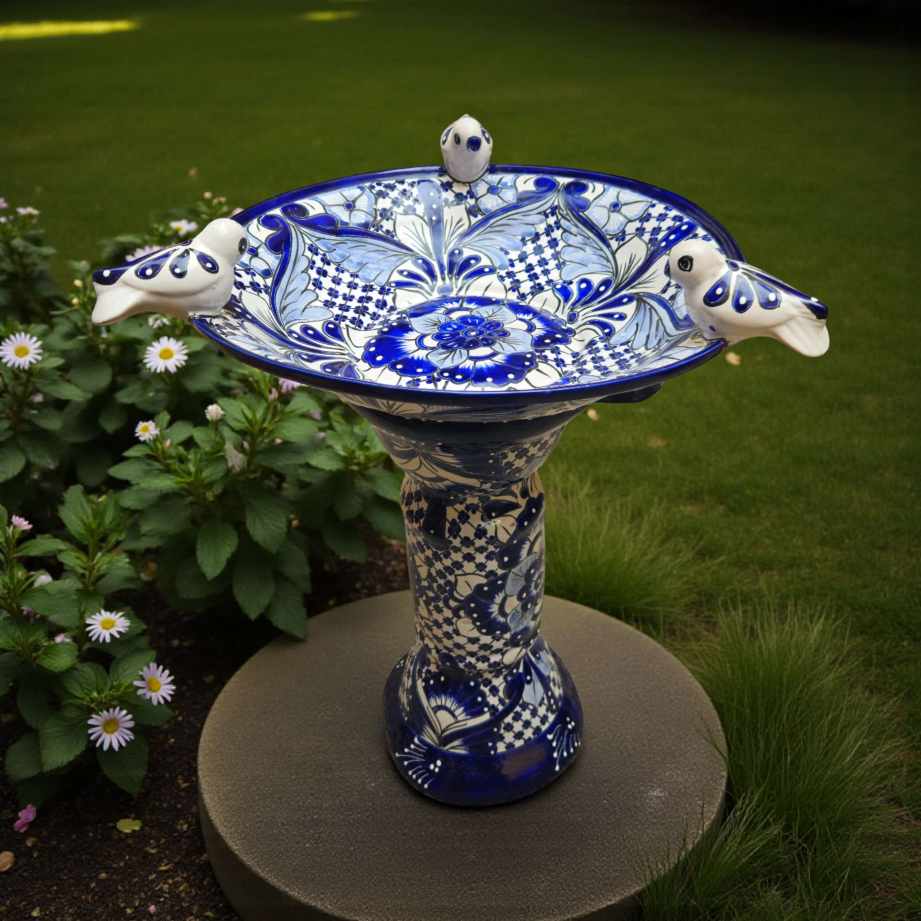 Handmade Blue & White Talavera Birdbath