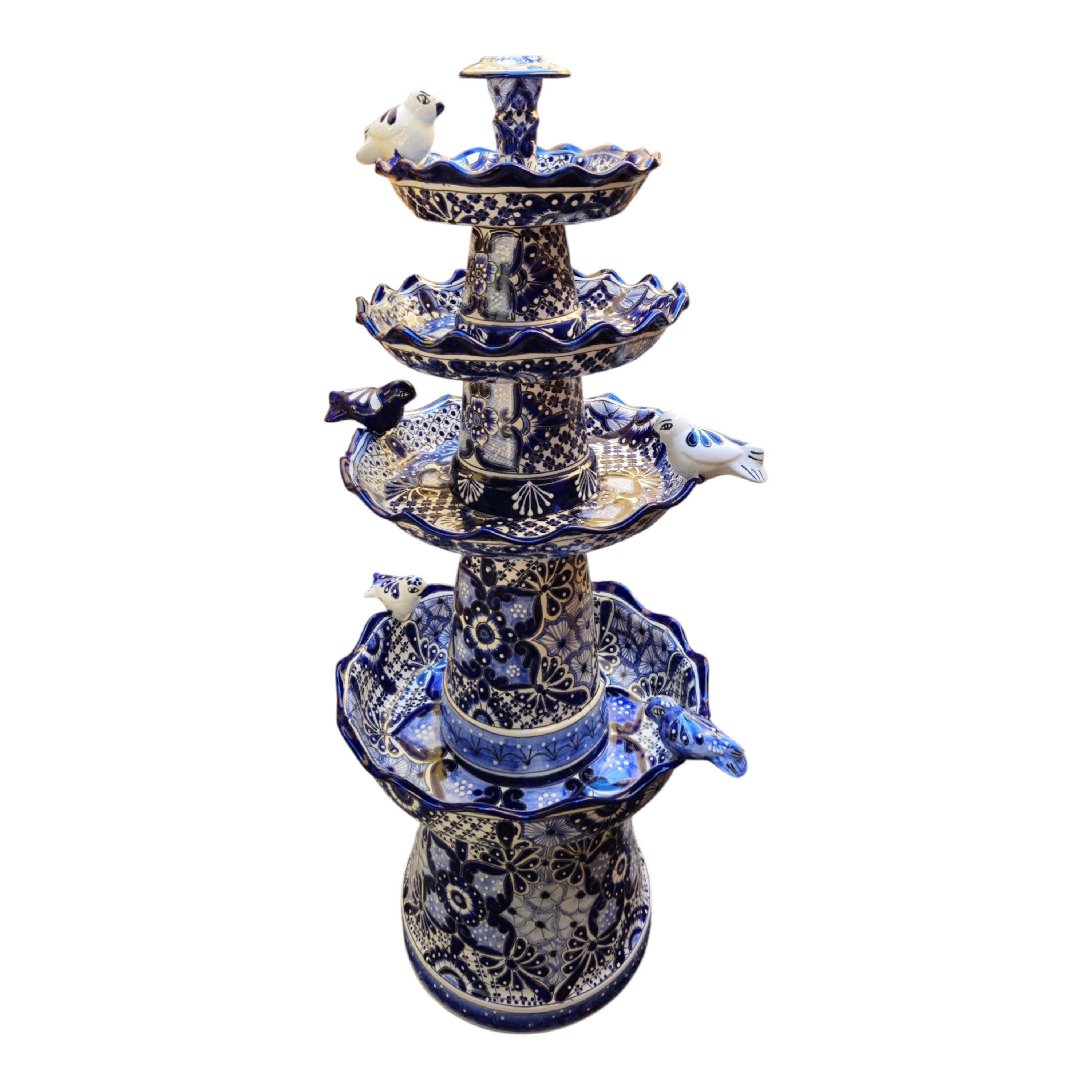 Handmade Blue & White Talavera Garden Fountain