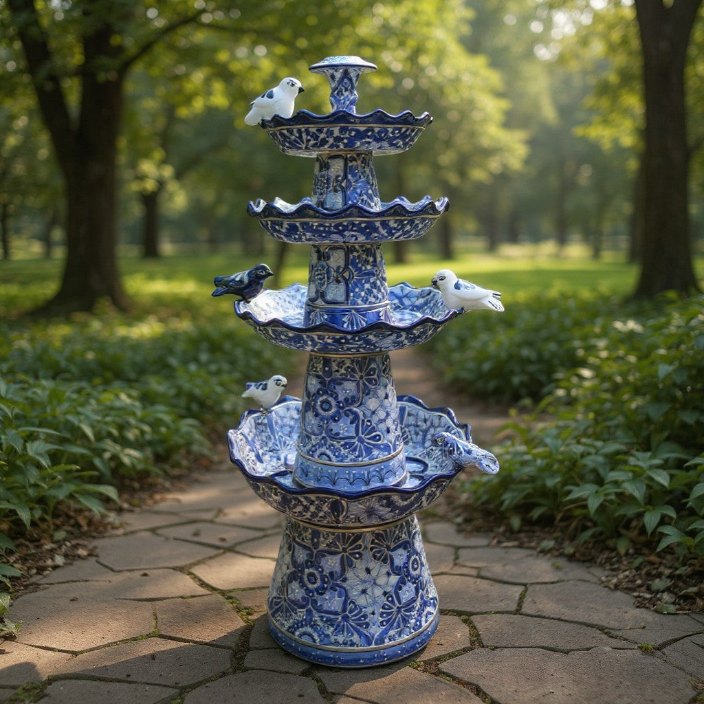Handmade Blue & White Talavera Garden Fountain