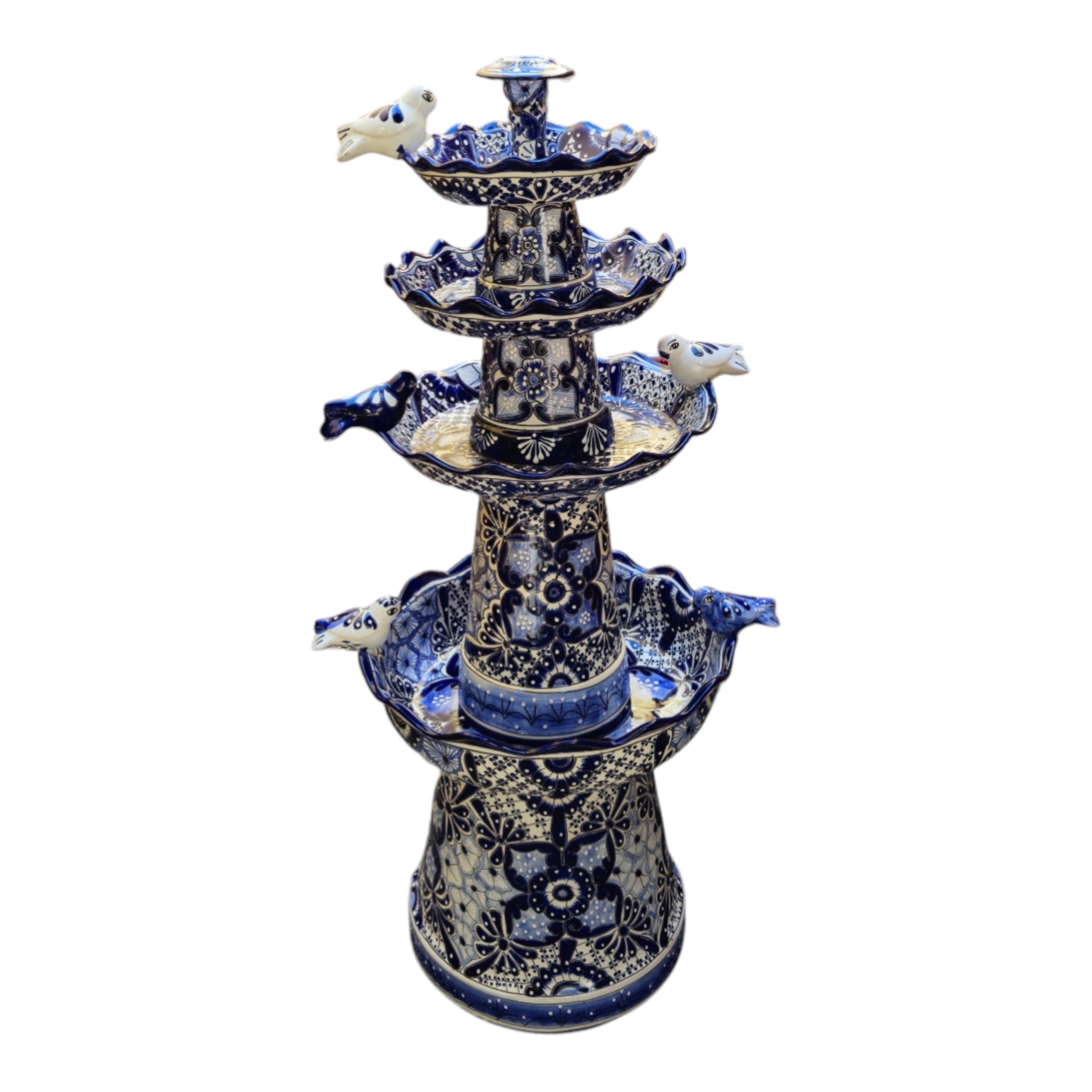 Handmade Blue & White Talavera Garden Fountain