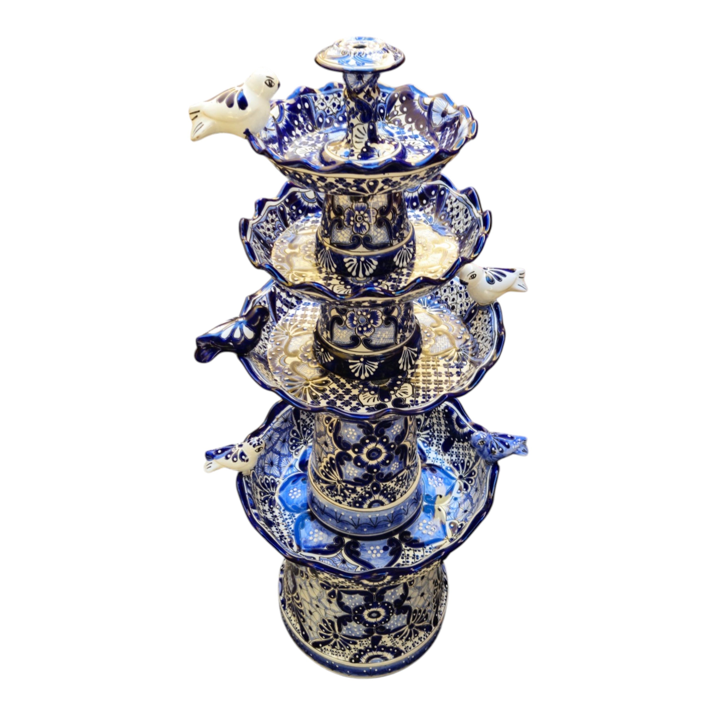 Handmade Blue & White Talavera Garden Fountain