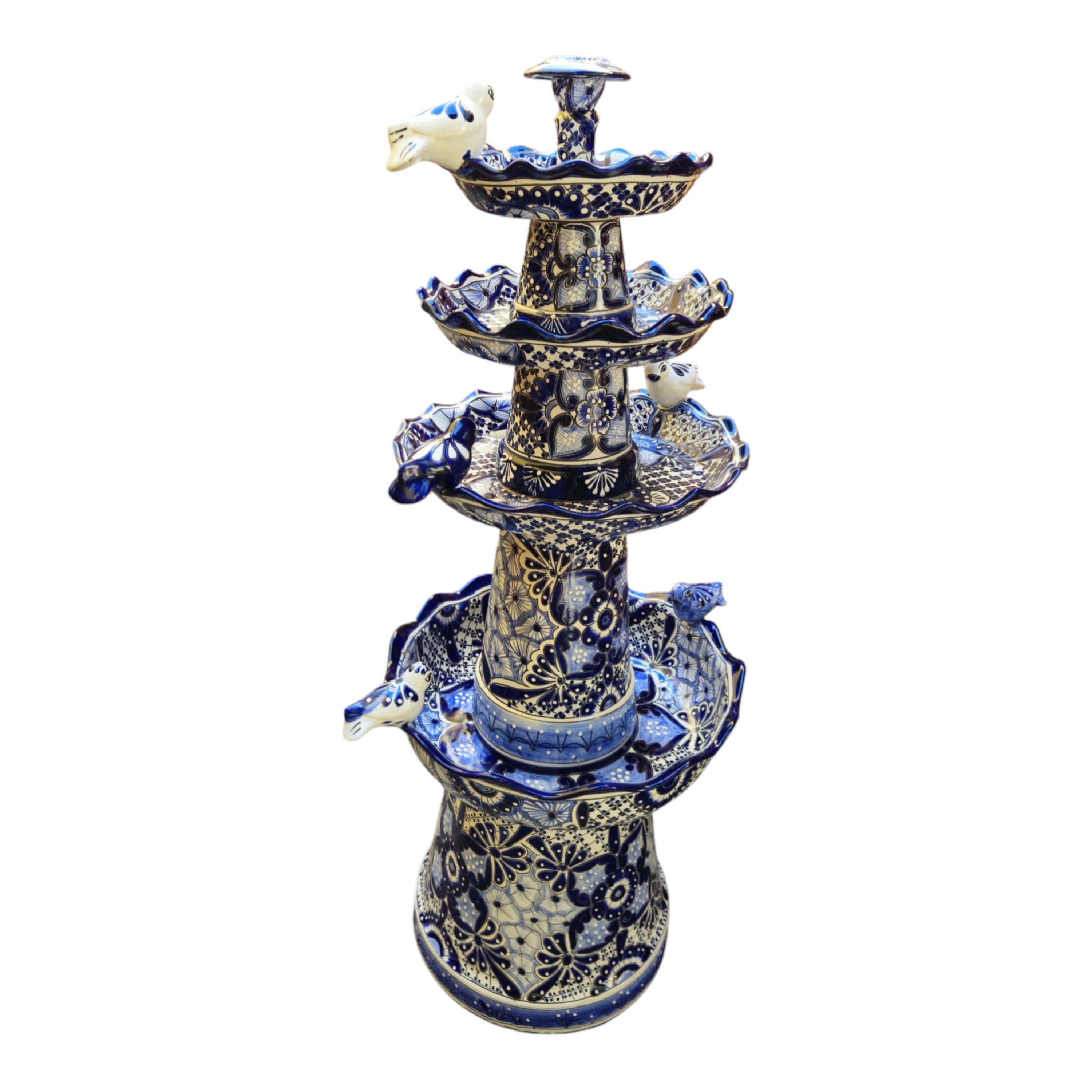 Handmade Blue & White Talavera Garden Fountain