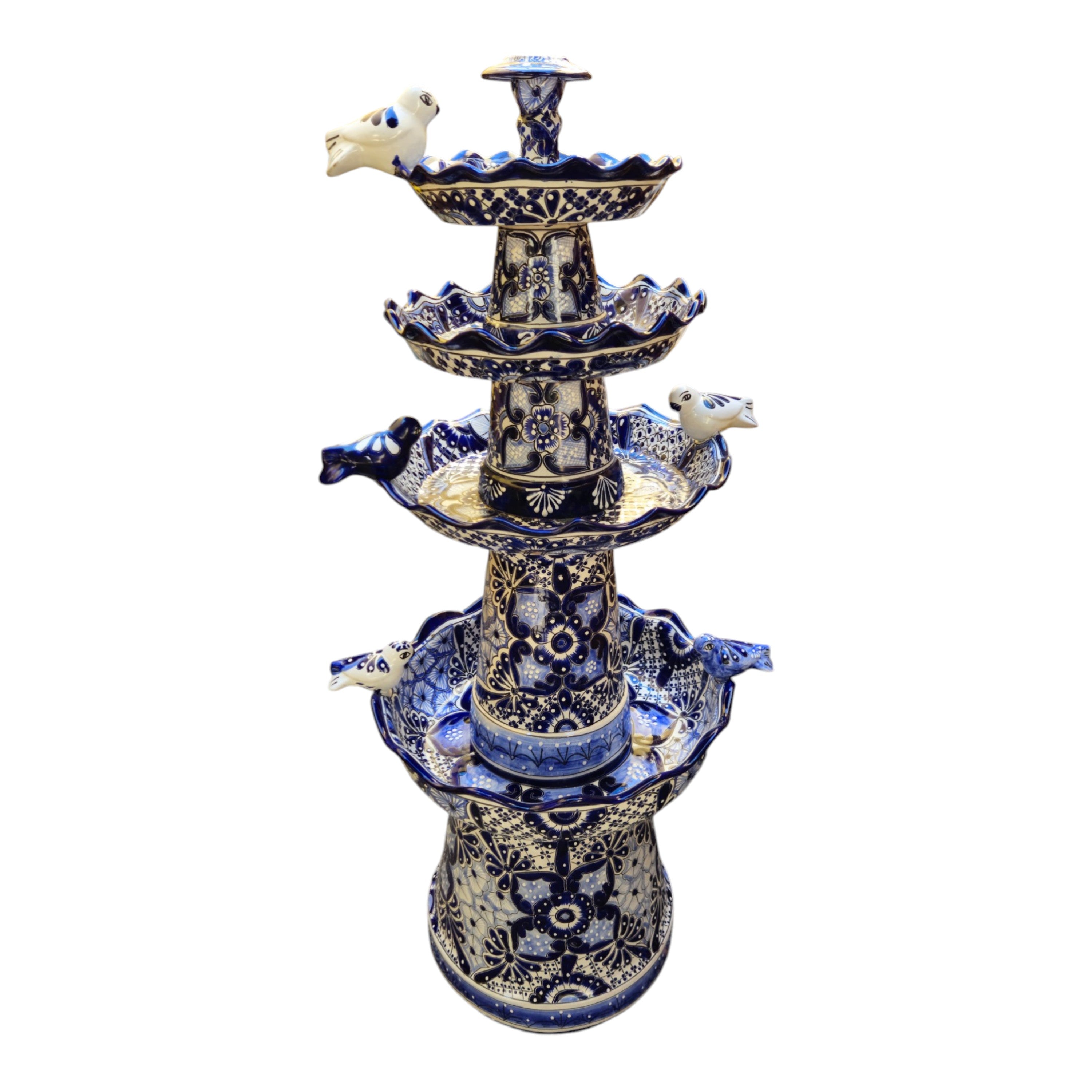Handmade Blue & White Talavera Garden Fountain