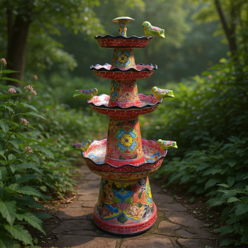Handmade Red & Blue Rim Talavera Fountain
