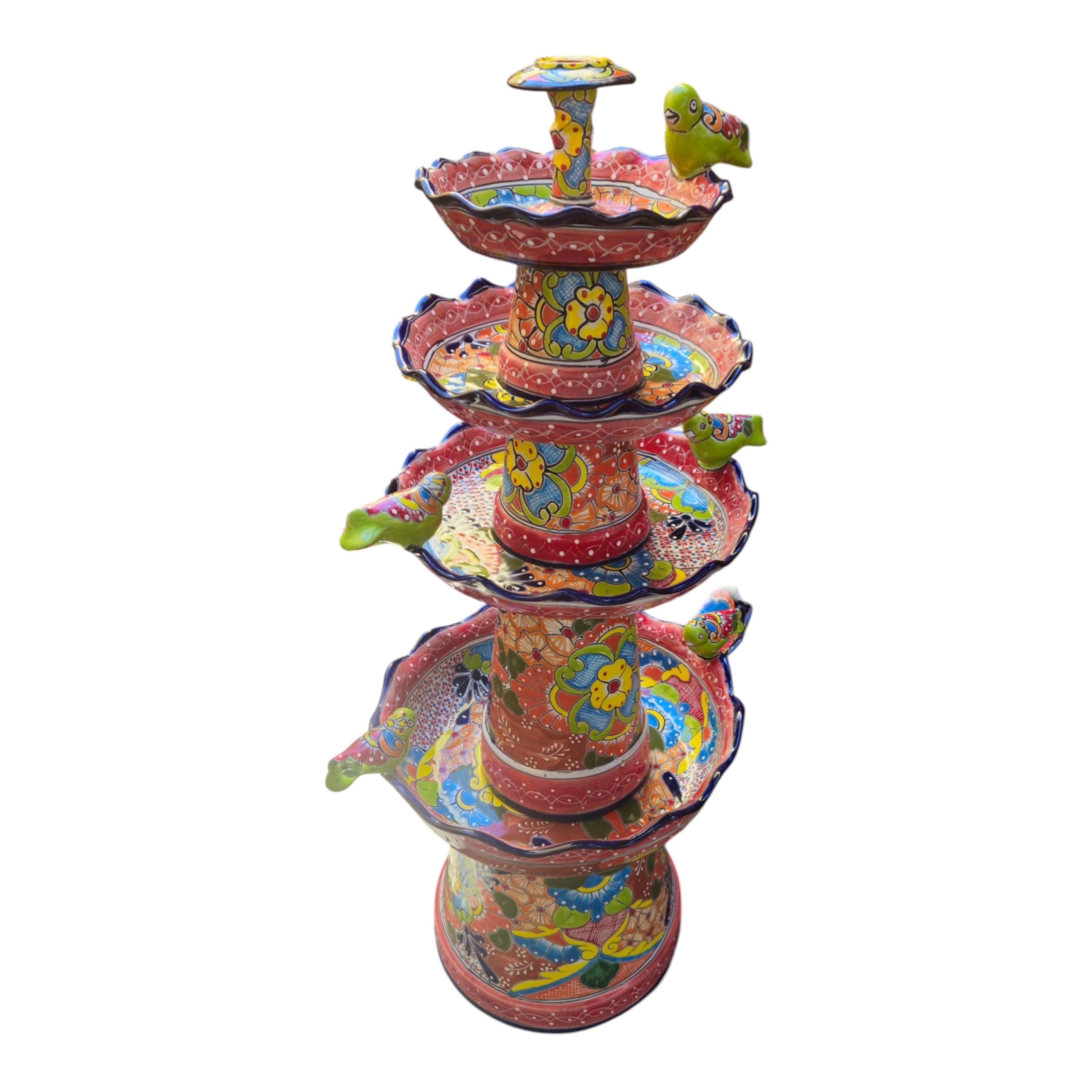 Handmade Red & Blue Rim Talavera Fountain