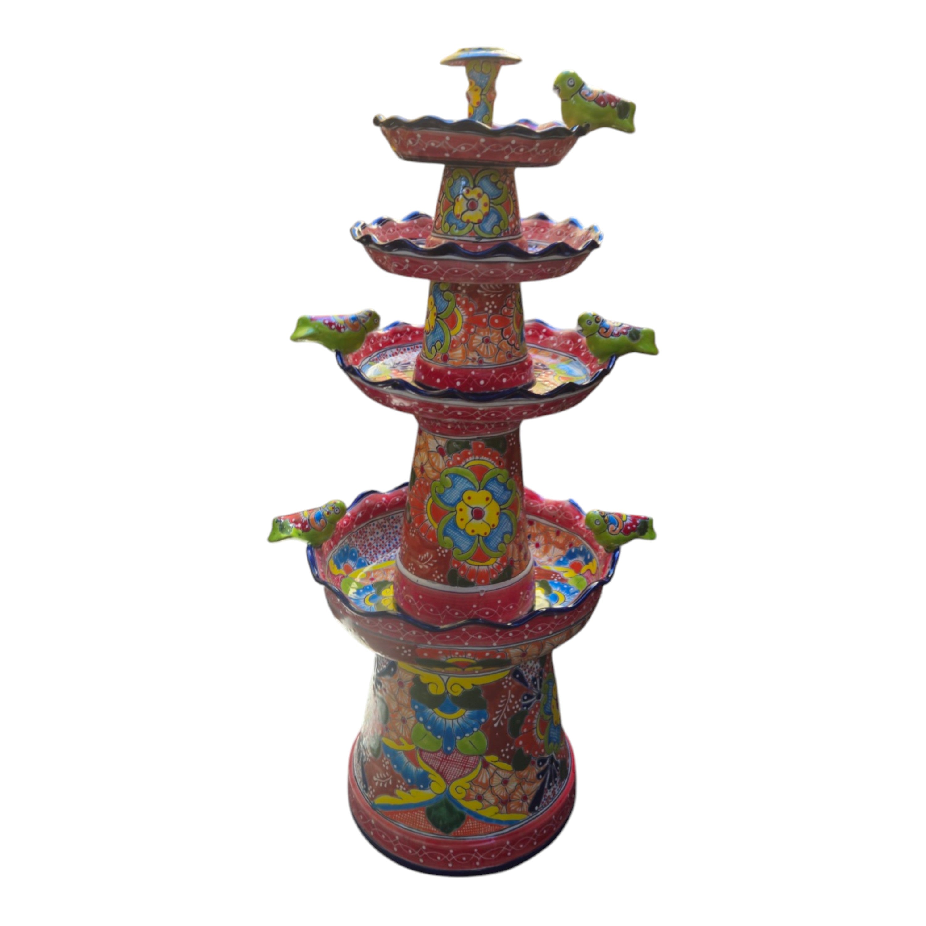 Handmade Red & Blue Rim Talavera Fountain