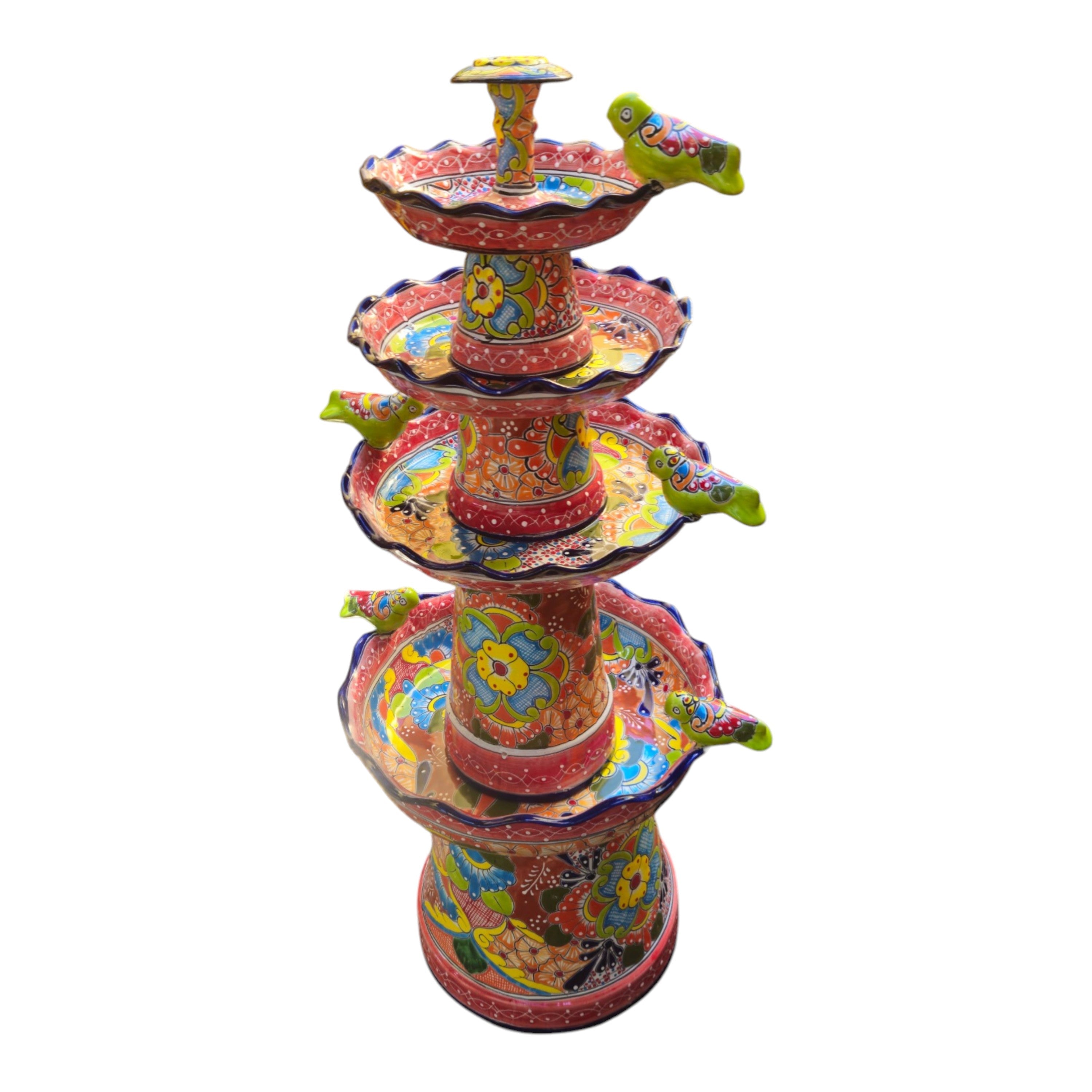 Handmade Red & Blue Rim Talavera Fountain