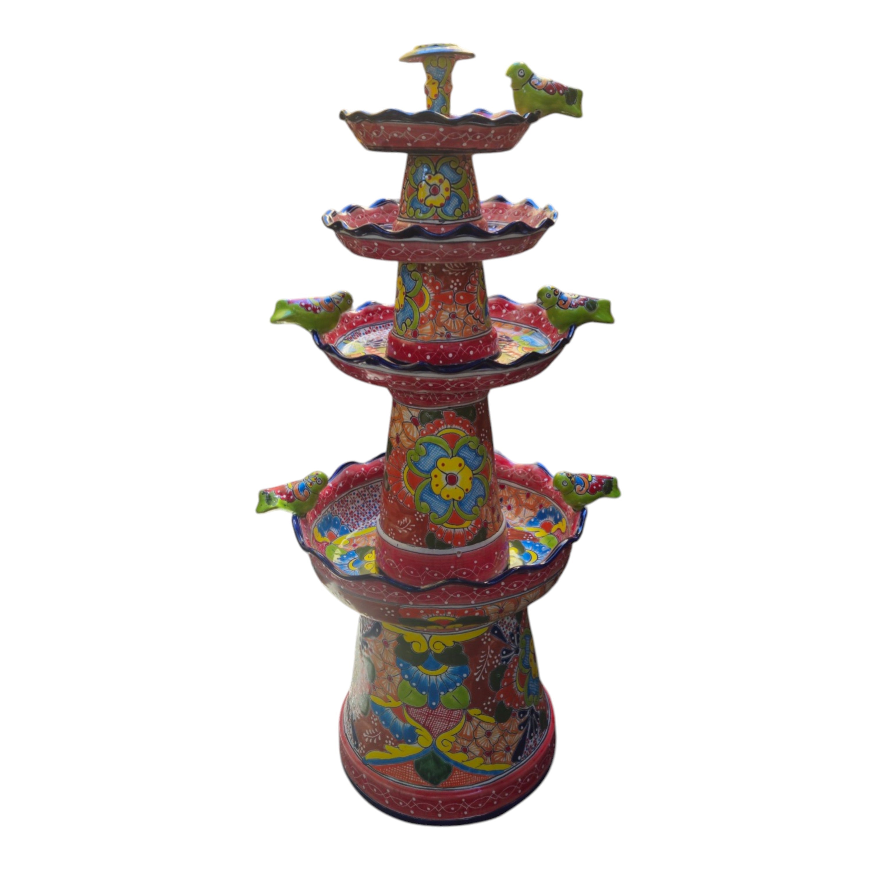 Handmade Red & Blue Rim Talavera Fountain